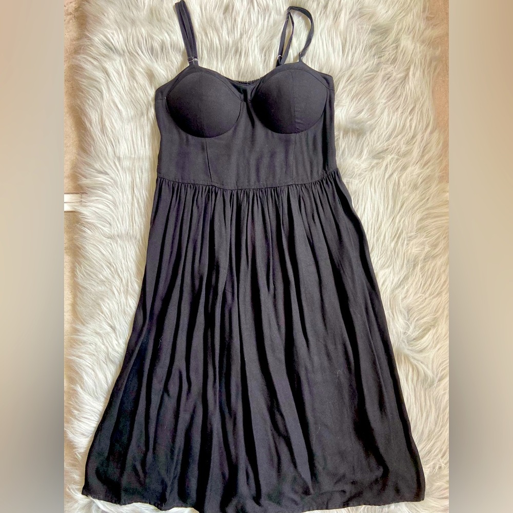 Rewash Brand Womens Small Mini Dress Black Ruched Back Mounded Cup Pleat…